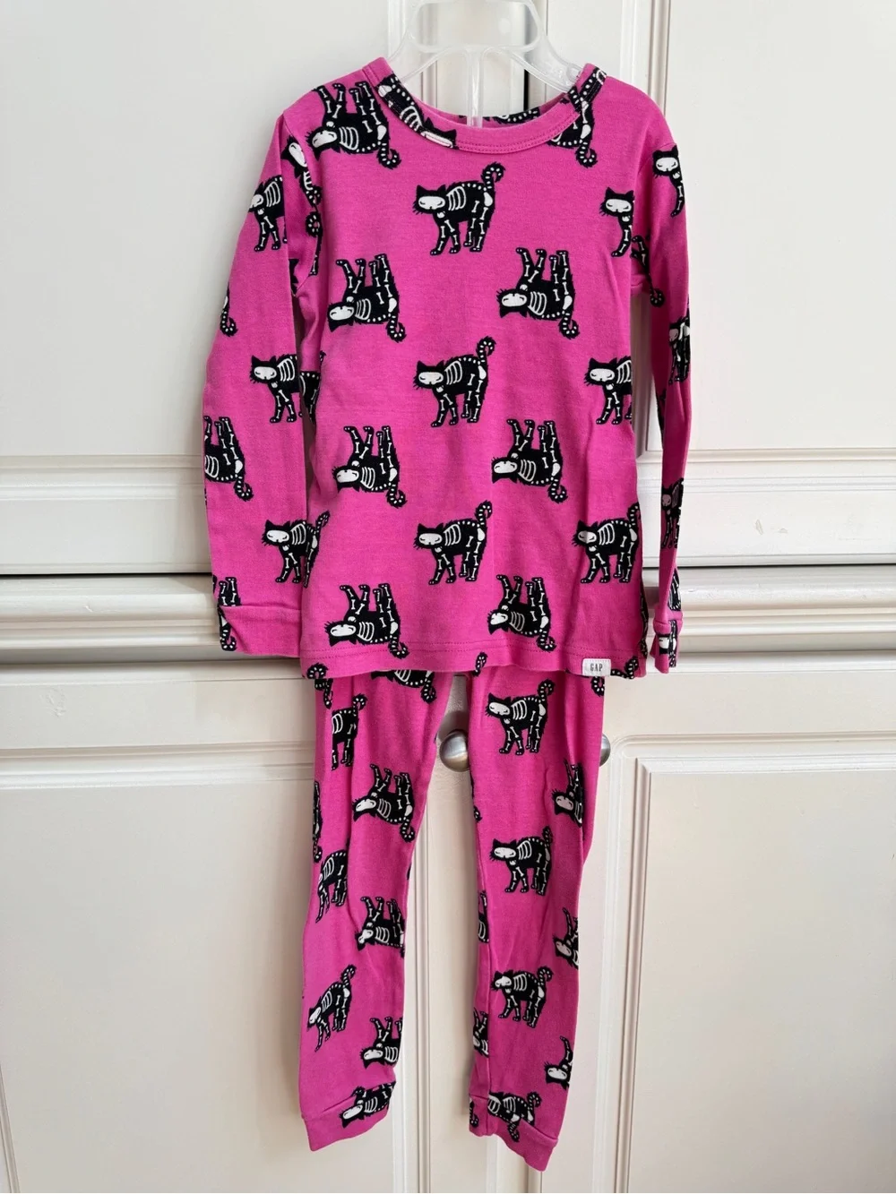 GAP Girls Pink Halloween Skeleton Cat Pajama PJ Set Size 5